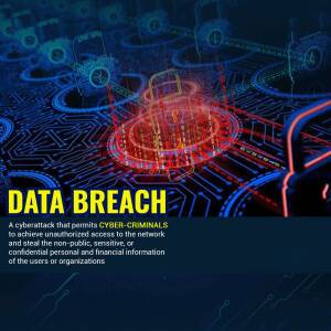 Illustration depicting a data breach with digital locks and network connections.