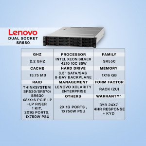 Lenovo ThinkSystem SR550 Dual Socket Server with specifications