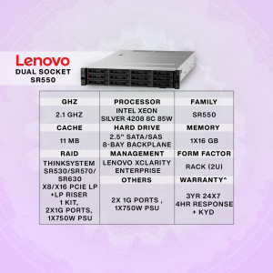 Lenovo ThinkSystem SR550 Dual Socket Server with specifications