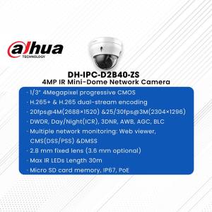 Dahua DH-IPC-D2B40-ZS 4MP IR Mini-Dome Network Camera Marketing Image For Threads