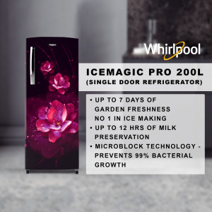 Whirlpool IceMagic Pro 200L Single Door Refrigerator with floral design