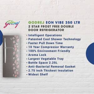 Godrej Eon Vibe 350 Ltr 2 Star Frost Free Double Door Refrigerator with floral design