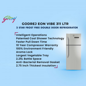 Godrej Eon Vibe 311L 2 Star Frost Free Double Door Refrigerator - Silver