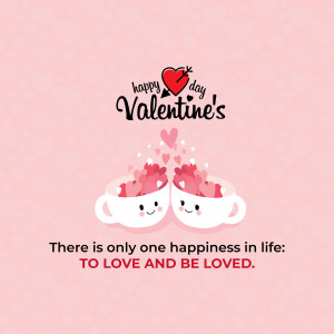 Two cute mugs overflowing with hearts with Valentine's Day text