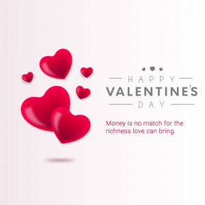 Valentine's Day greeting with floating hearts and a romantic message.