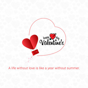 Valentine's Day greeting with a heart-shaped balloon and text.