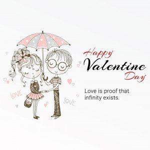 Cute couple under an umbrella with Valentine's Day greeting