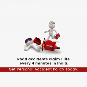 Illustration of a road accident with a message about personal accident insurance.