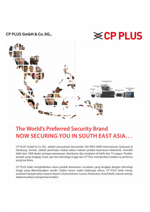 CP Plus logo and map of South East Asia with people's faces.