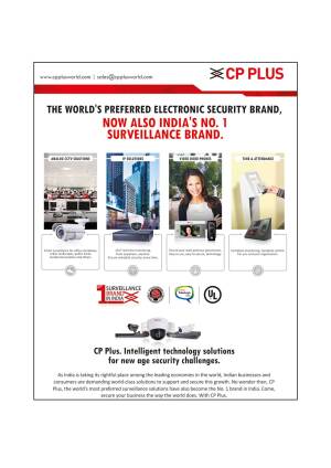 CP Plus advertisement showcasing their range of surveillance products and their position as India's No. 1 surveillance brand.