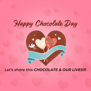 Chocolate Day graphic with heart-shaped chocolates and a ribbon