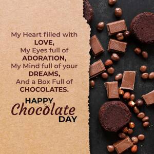 Chocolate Day greeting with text and chocolate pieces