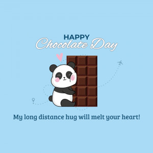 Cute panda hugging a chocolate bar with a heart and the text 'Happy Chocolate Day'