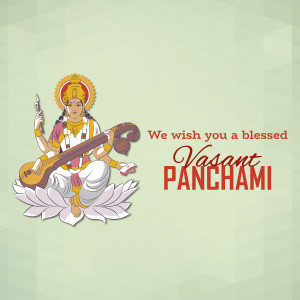 Illustration of Goddess Saraswati on a lotus flower with Vasant Panchami wishes.