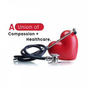 A red heart with a stethoscope, symbolizing compassionate healthcare.