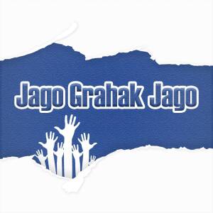 Jago Grahak Jago slogan with hands reaching up