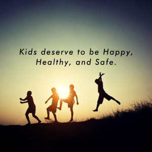 Silhouettes of children playing at sunset with text overlay.