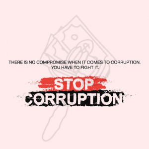 Image with the text 'Stop Corruption' and a graphic representing fighting against it.