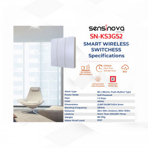 Sensinova SN-KS3GS2 Smart Wireless Switch product image with specifications