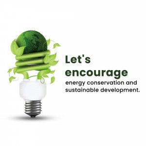 A green lightbulb shaped like the Earth with leaves, promoting energy conservation.