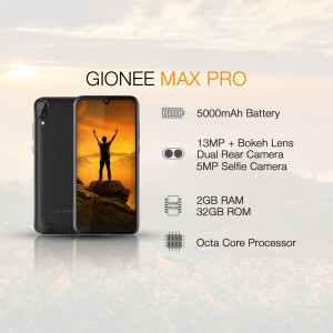 Gionee Max Pro smartphone with key features highlighted