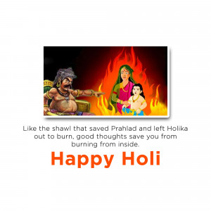 Illustration depicting the story of Holika Dahan with Hiranyakashipu, Holika, and Prahlad.