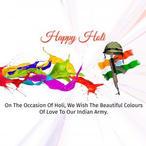 Happy Holi greeting with Indian flag and army helmet