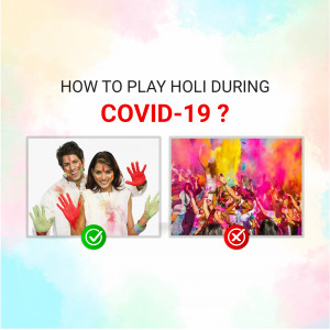 Image illustrating safe and unsafe ways to celebrate Holi during the COVID-19 pandemic.