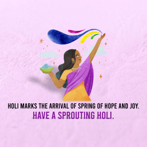 Illustration of a woman celebrating Holi with colorful powder