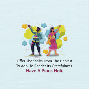 Illustration of a couple celebrating Holi with colorful powder.