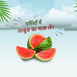 Sliced watermelon with text in Hindi promoting summer enjoyment.