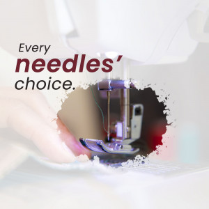 Close-up of a sewing machine needle in action, stitching fabric.