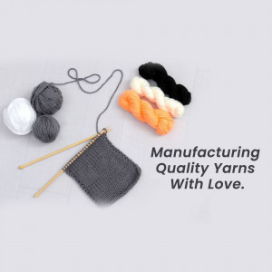 Assortment of colorful yarn balls with knitting needles and a knitted swatch