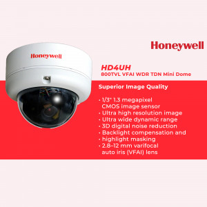 Honeywell HD4UH dome security camera with red background