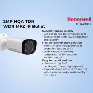 Honeywell HB42XD2 2MP HQA TDN WDR MFZ IR Bullet Camera