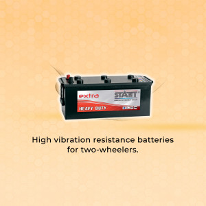 Close-up of a Start Extra Heavy Duty battery for motorcycles and scooters.
