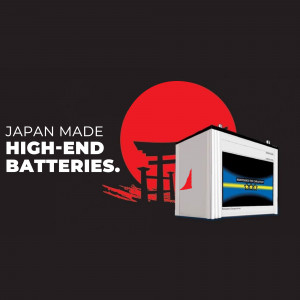 Image of a battery with a Japanese aesthetic background.