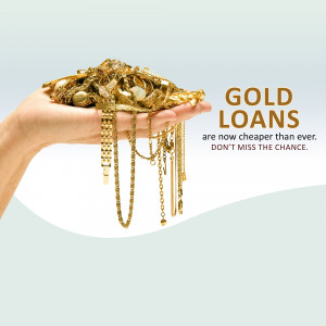 Hand holding gold jewelry with text promoting gold loans