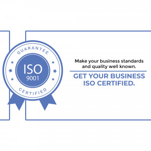 ISO 9001 certification badge with guarantee ribbon
