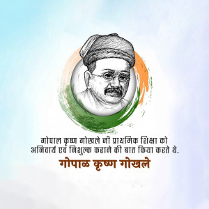 Portrait of Gopal Krishna Gokhale with Indian flag colors