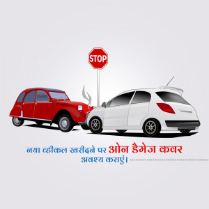 Illustration of a red and white car crash with a stop sign