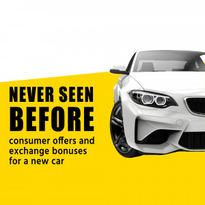 White BMW car with promotional text about consumer offers