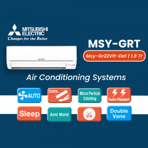 Mitsubishi Electric MSY-GRT air conditioner unit with feature icons