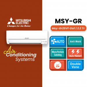 Mitsubishi Electric MSY-GR air conditioning system with features highlighted