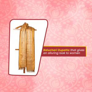 Close-up of a golden Baluchari Dupatta draped on a hanger
