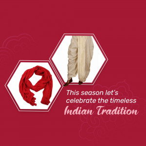 Image of a traditional Indian outfit consisting of a red scarf and white dhoti pants.