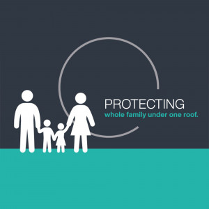 Family silhouette with the text 'Protecting whole family under one roof'