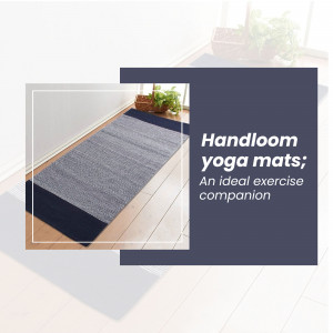 Handloom yoga mat displayed in a bright, minimalist room.