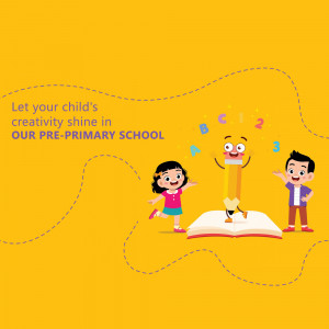 Illustration of children and a pencil character promoting a pre-primary school.