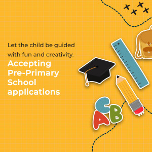 Image promoting pre-primary school applications with school supplies.